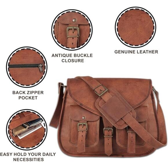 Leather shoulder bag crossbody tote satchel purse womens travel handbag brown - Picture 5 of 7